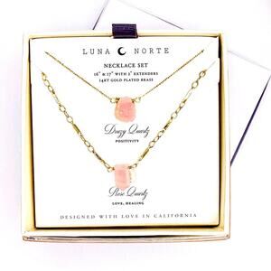 Luna Norte Rose Quartz and Druzy Quartz Necklace Set
